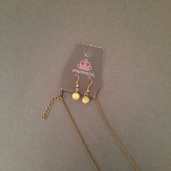 Paparazzi Necklace and Earrings Jewelry set Brown stone Bronze metal - Picture 5 of 8